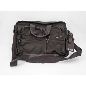 TUMI Dark Brown Nylon Expandable Briefcase Messenger w Laptop Insert